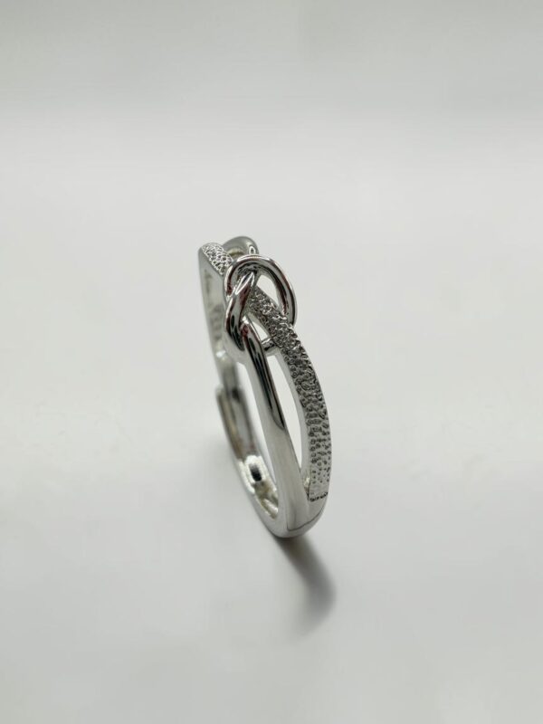 Destined Knot Silver Ring |命運交織綁結白銀戒正中央的繩結工藝與磨砂紋理細節特寫 - Ostialia 奧斯提亞